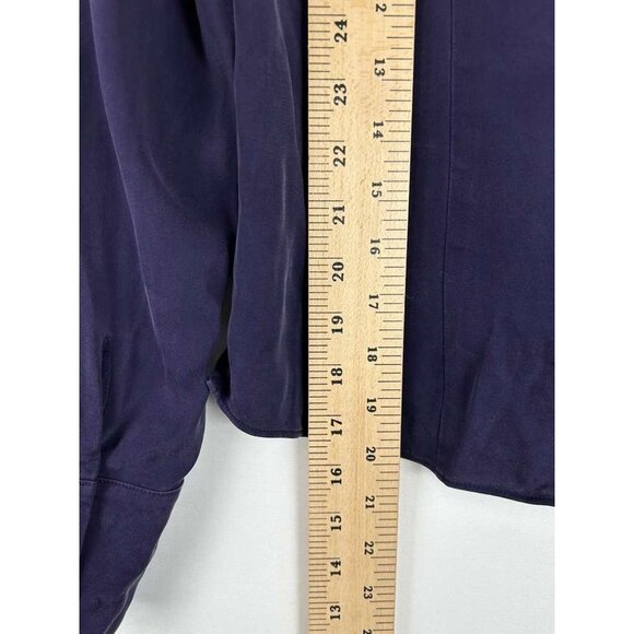 Talbots Women's Size 4 Long Sleeve Purple Front Ruffle V-Neck Blouse Pure Silk - Picture 6 of 9